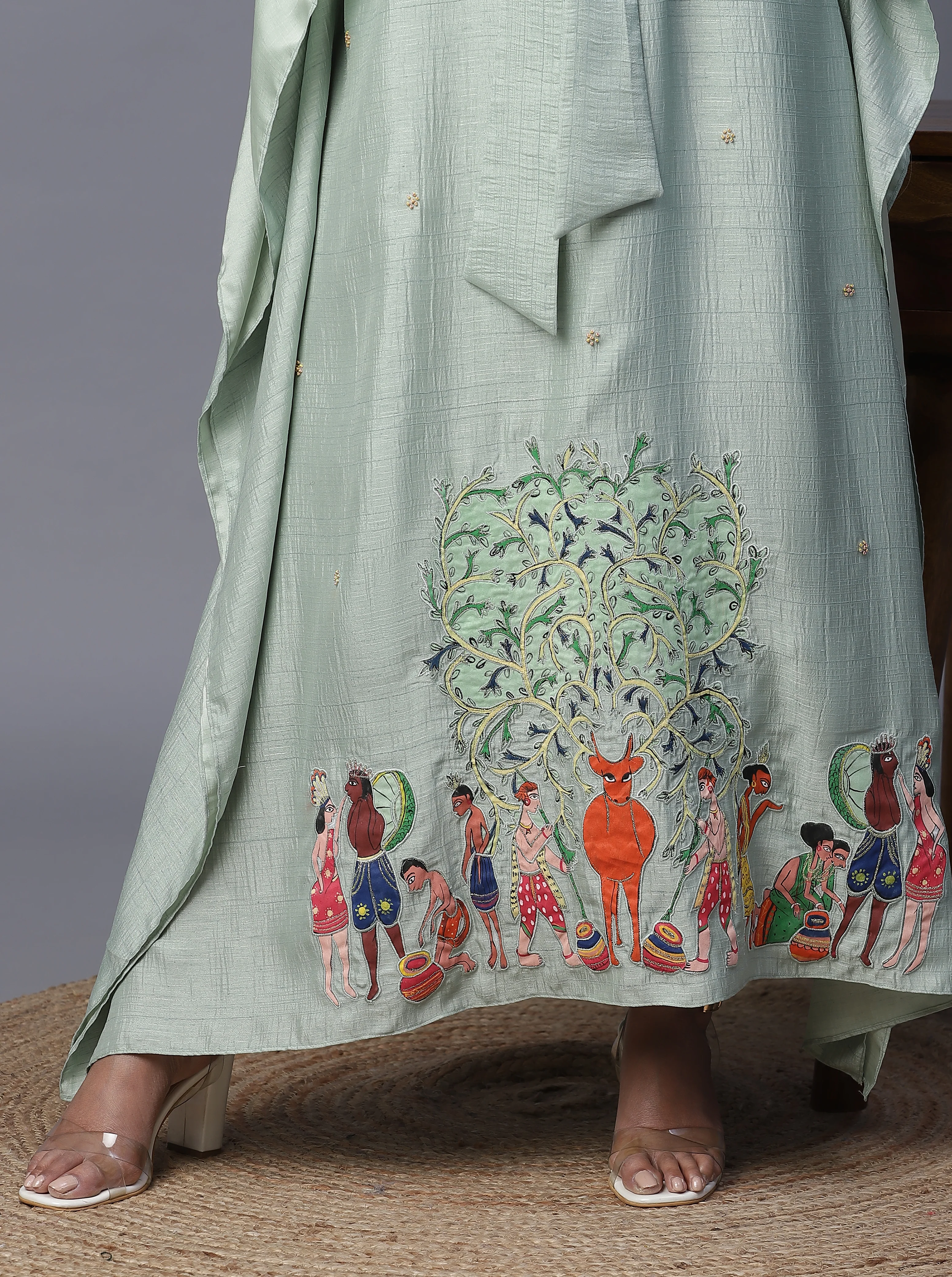 Arpita Sulakshana's Signature Sea Green Silk Handpainted Kaftan - Image 5