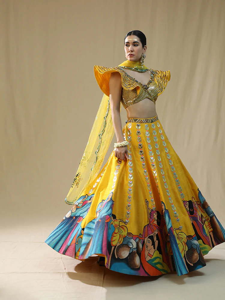 Yellow modern barat lehenga set - Image 3