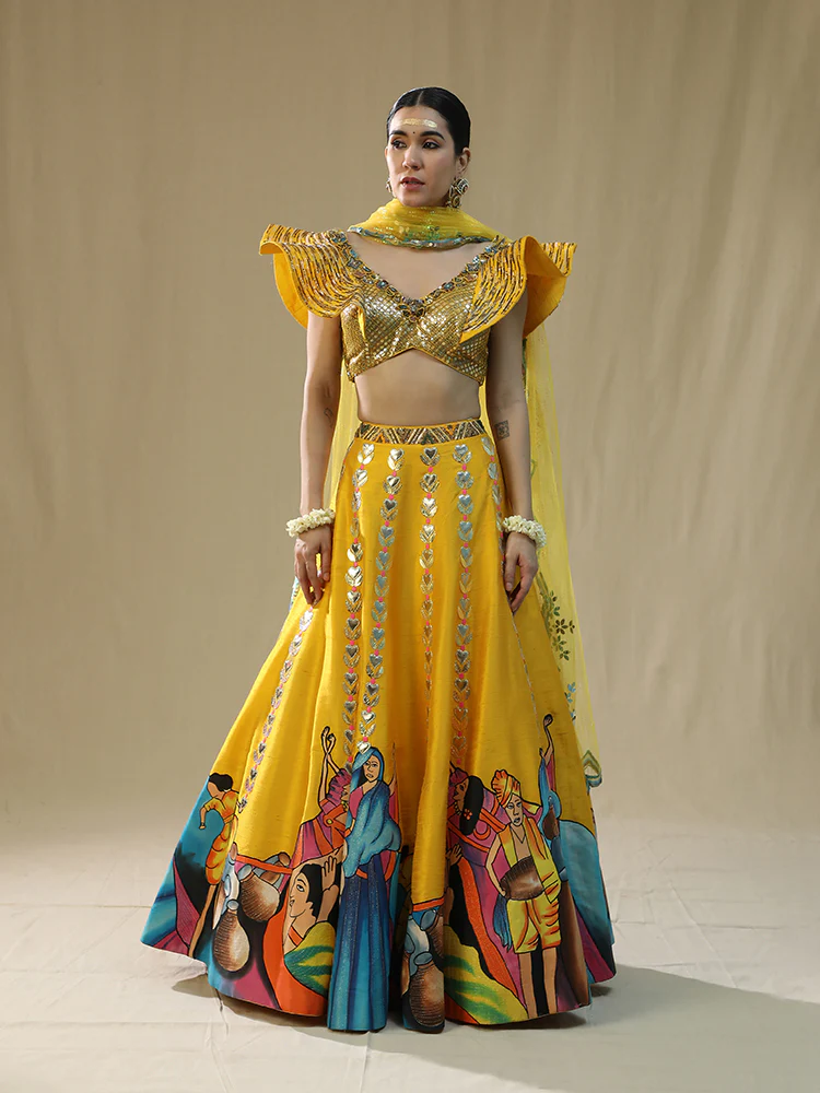 Yellow modern barat lehenga set - Image 5