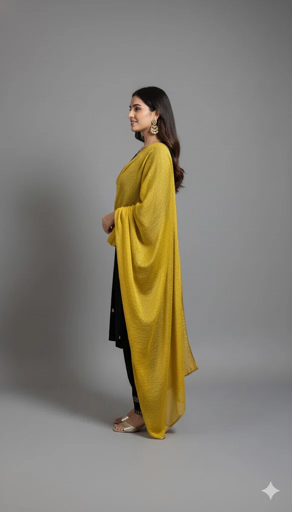 Black Velvet Suit with Yellow Organza Dupatta - Image 3