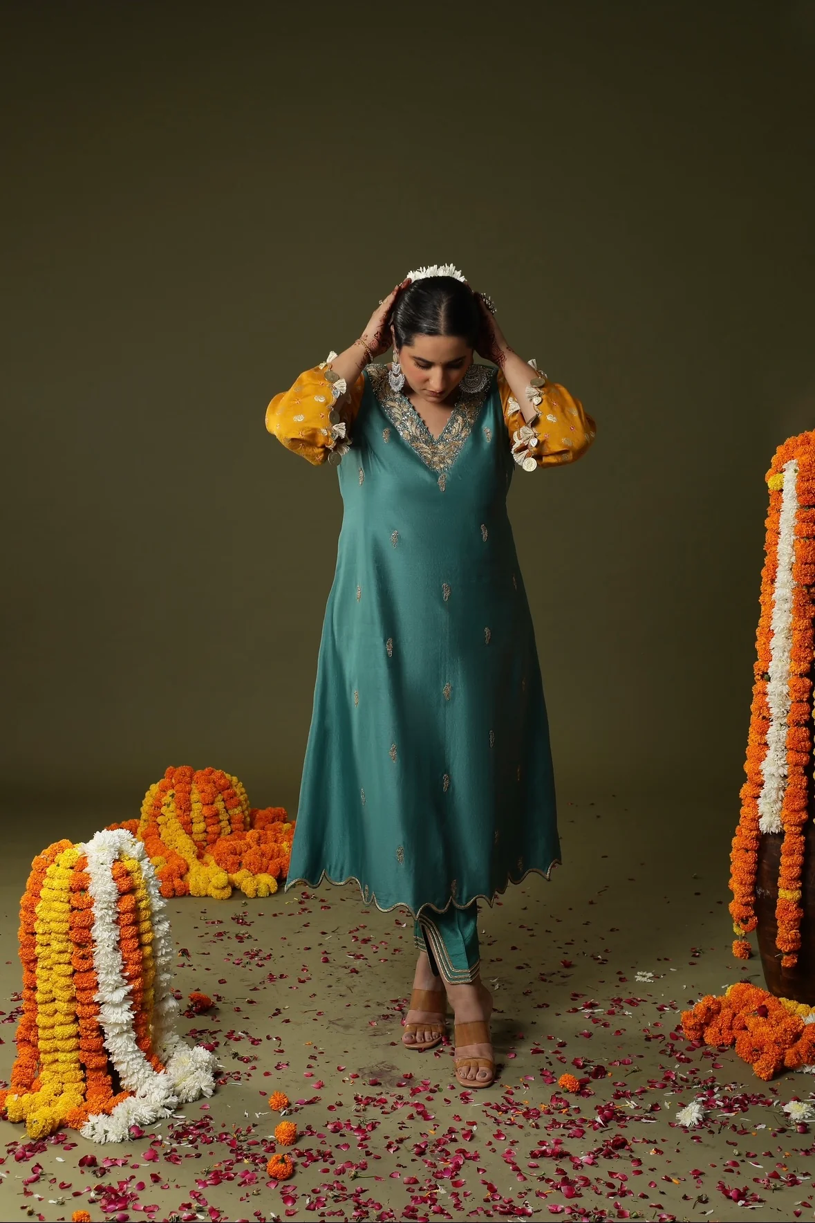 Blue chanderi silk kurta set