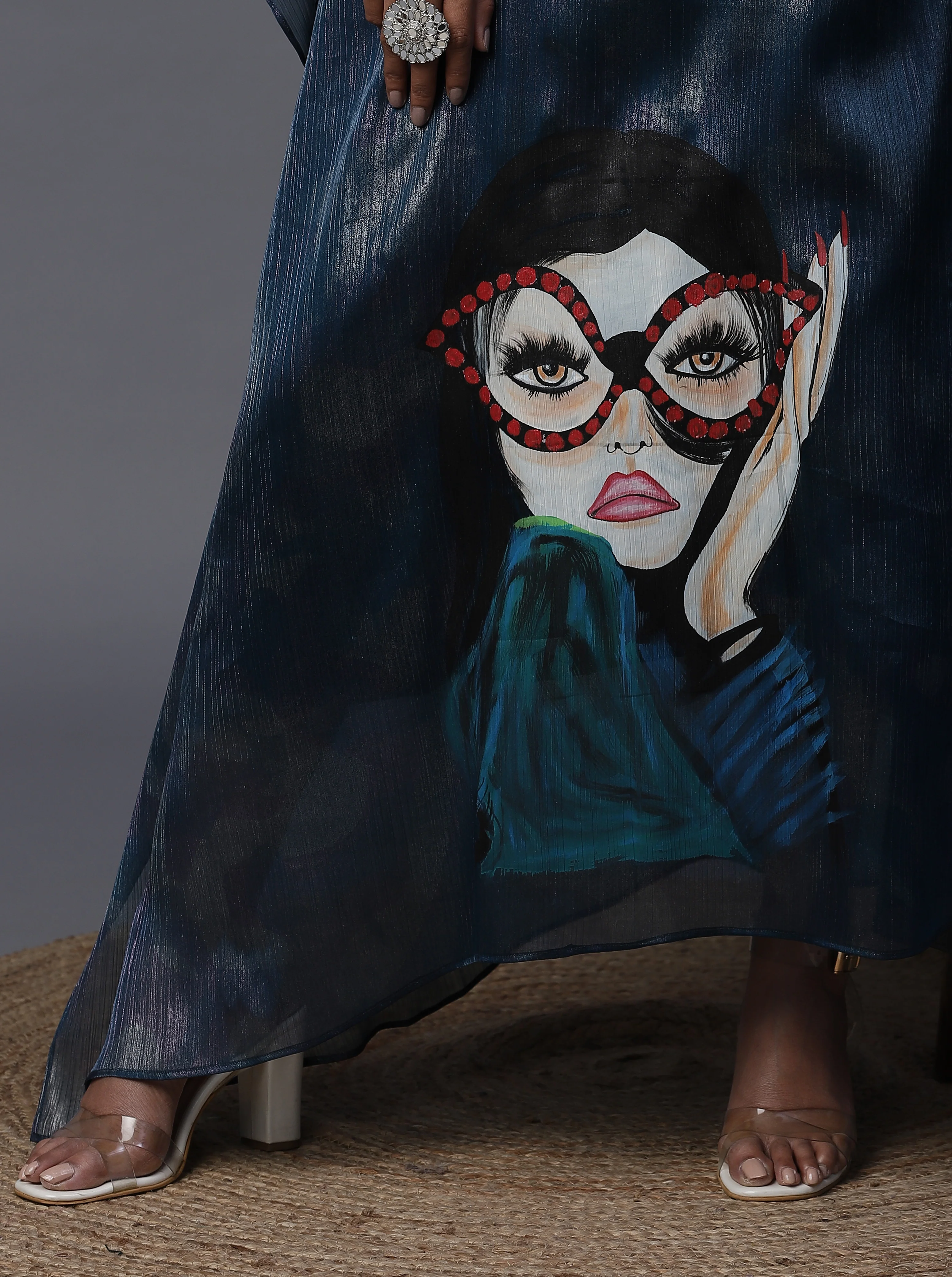 Blue Organza Handpainted Kaftan Set - Image 5