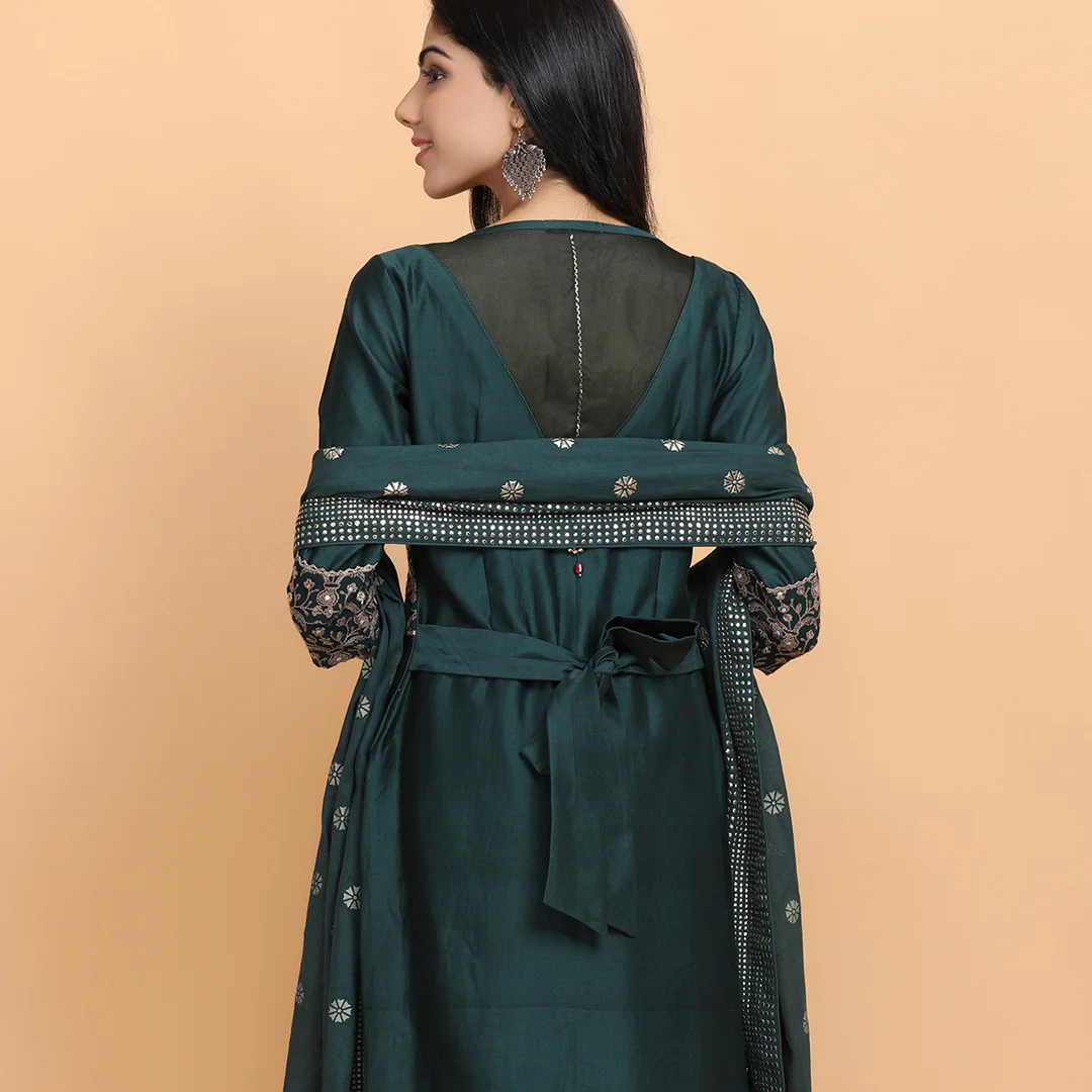 Bottle Green Chanderi Silk Suit - Image 4