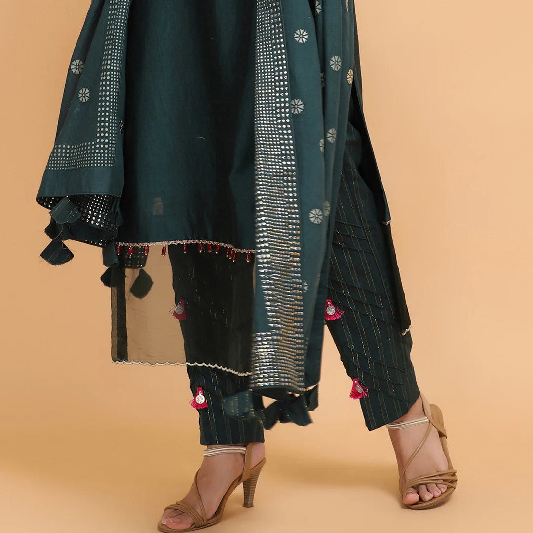 Bottle Green Chanderi Silk Suit - Image 5