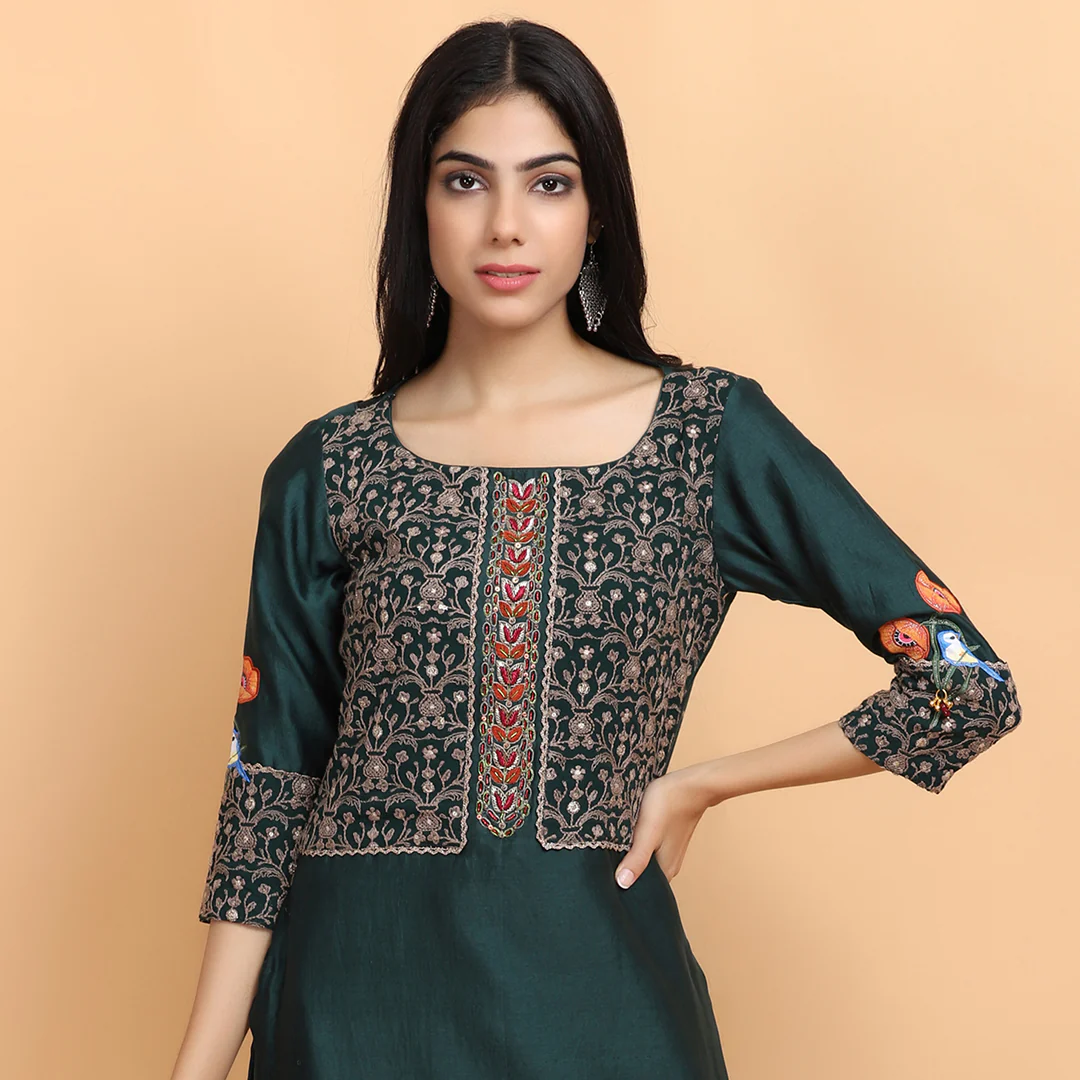 Bottle Green Chanderi Silk Suit - Image 6