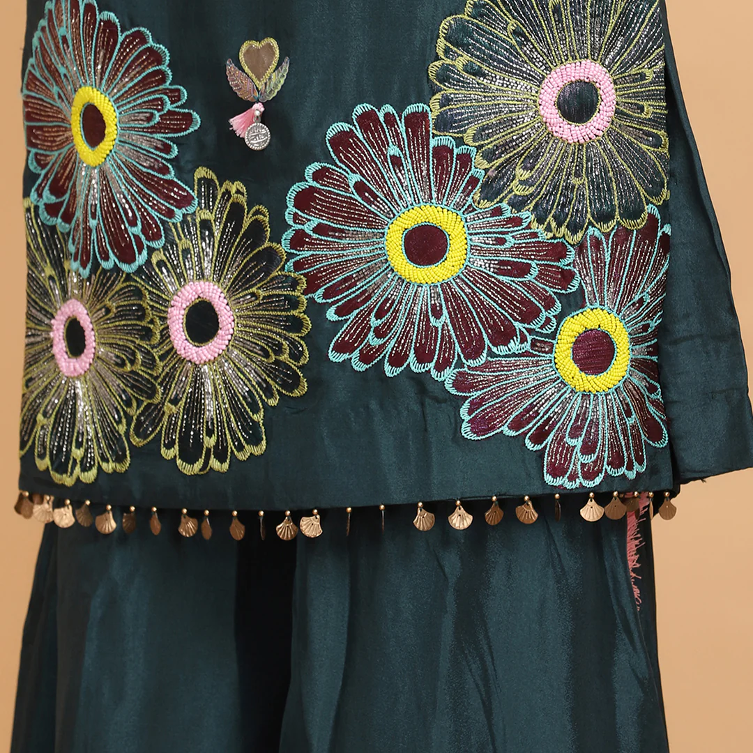 Bottle Green Silk Garara Set - Image 6