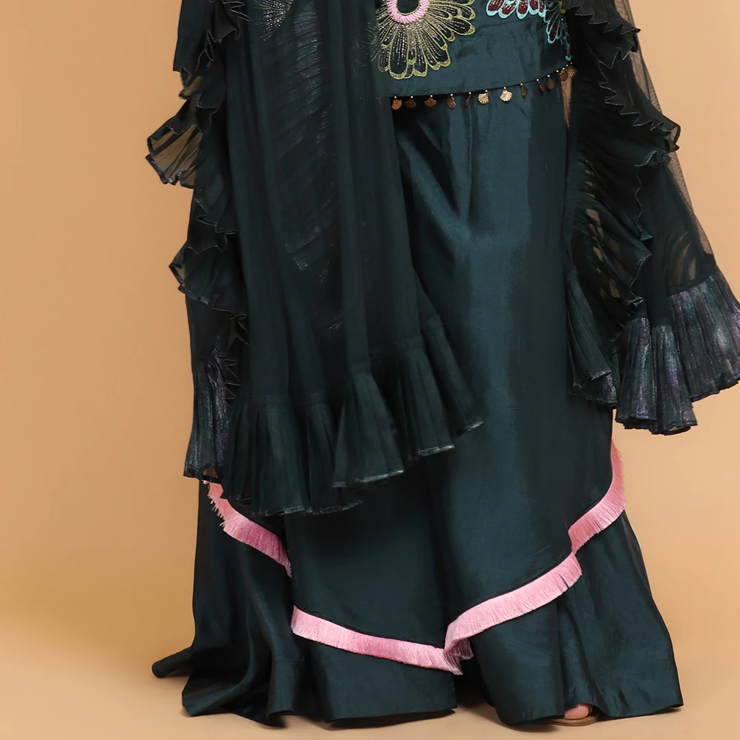 Bottle Green Silk Garara Set - Image 7