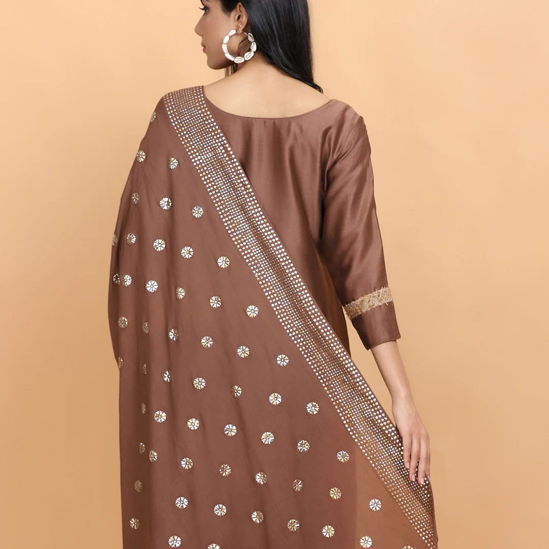 Brown Chanderi Silk Kurta Set - Image 4