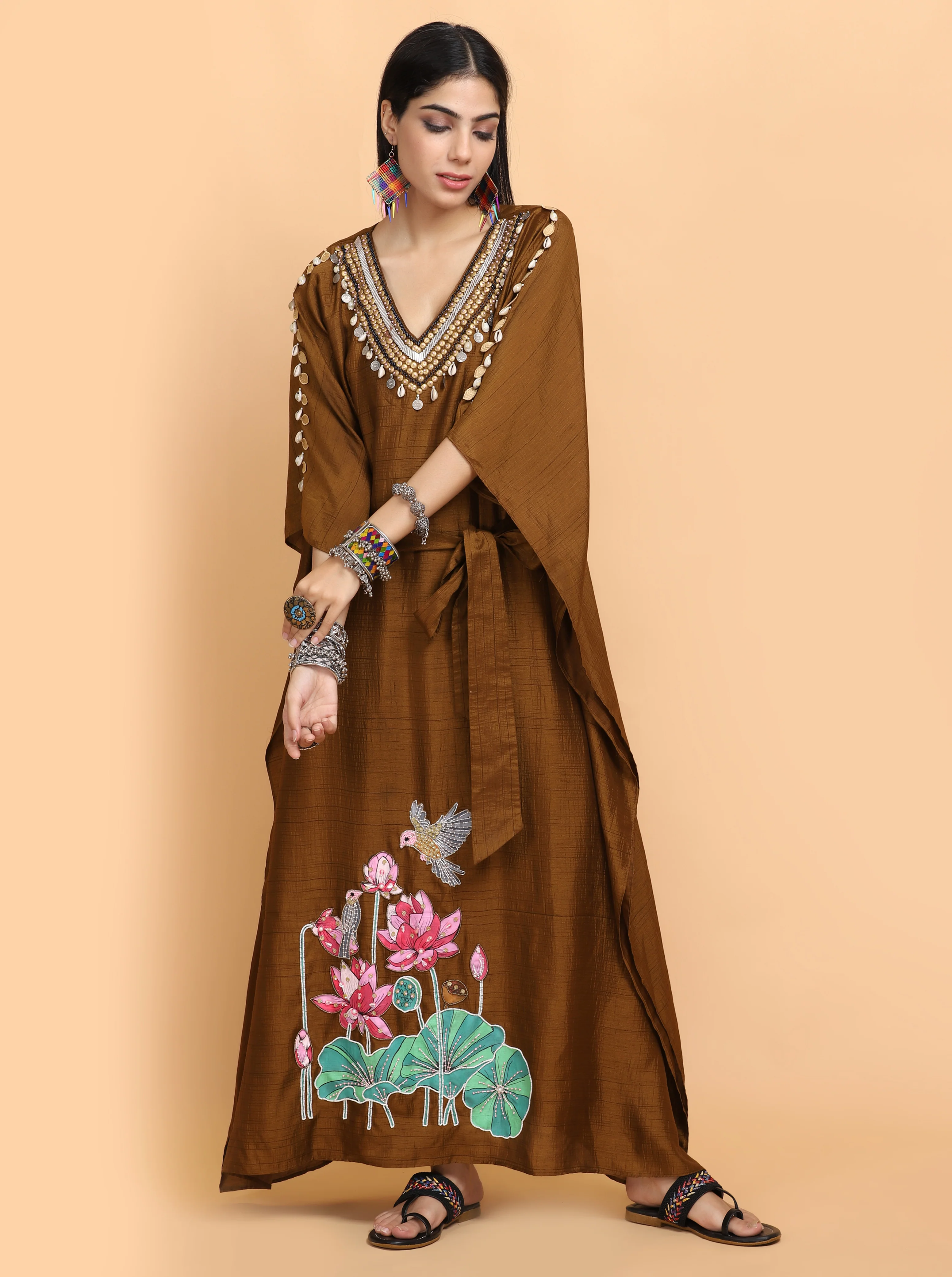 Brown Handpainted Kaftan Set - Image 3