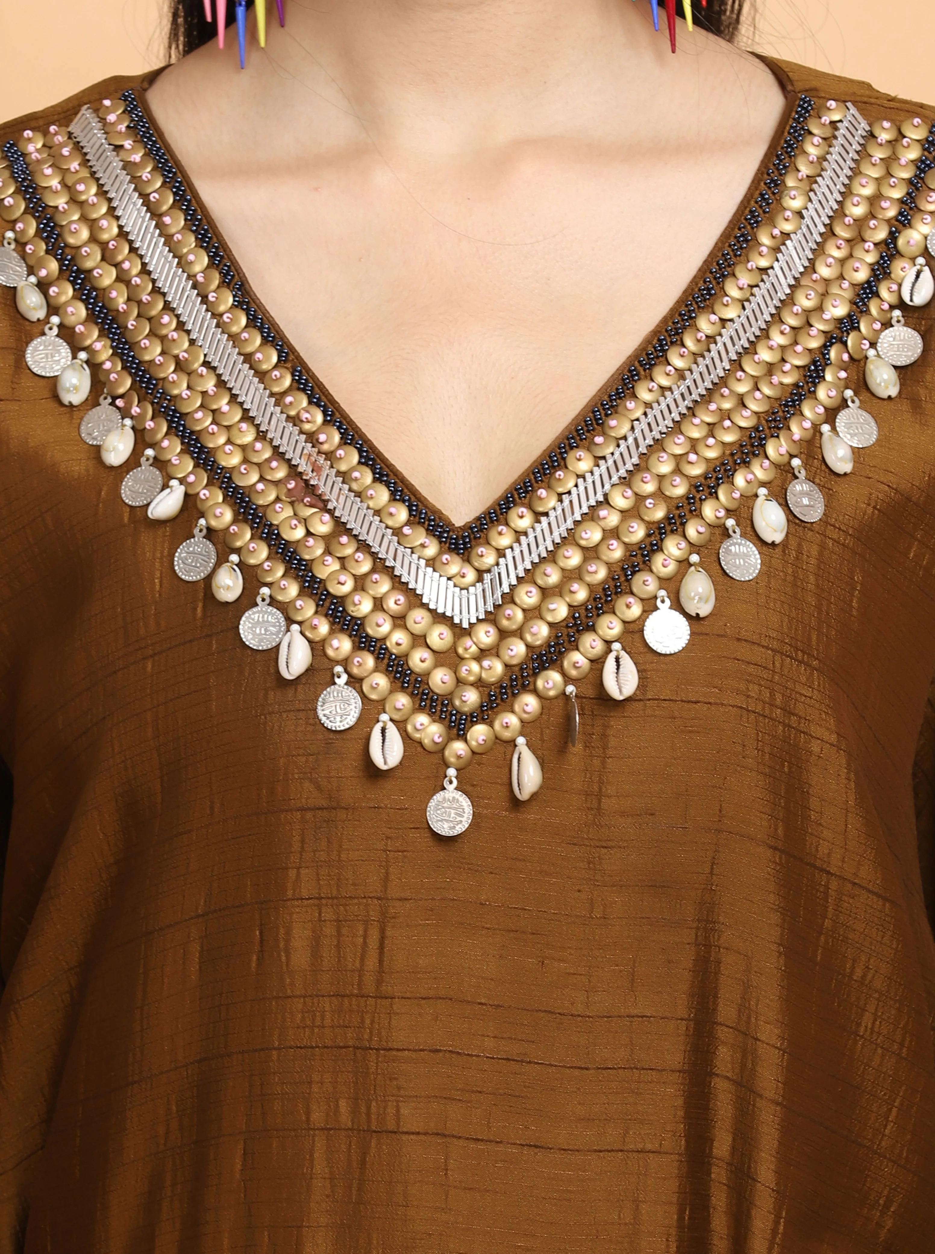 Brown Handpainted Kaftan Set - Image 4
