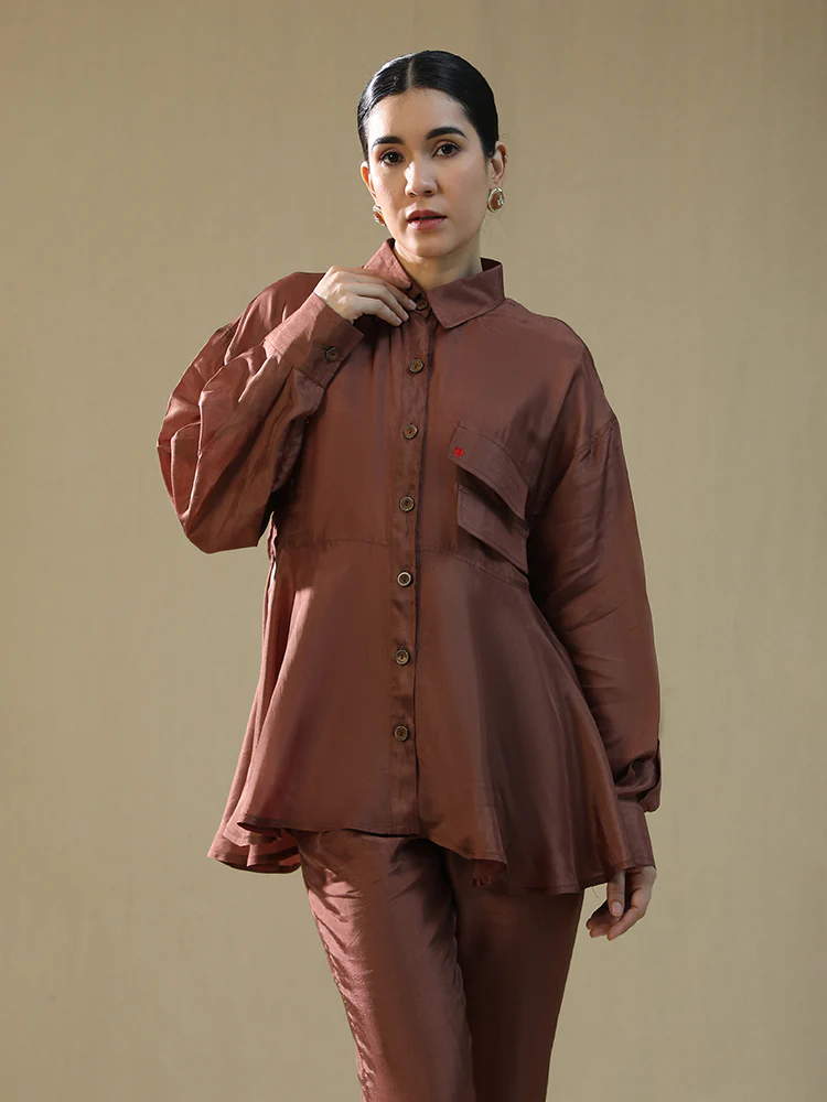 Brown summer silk coord set - Image 3