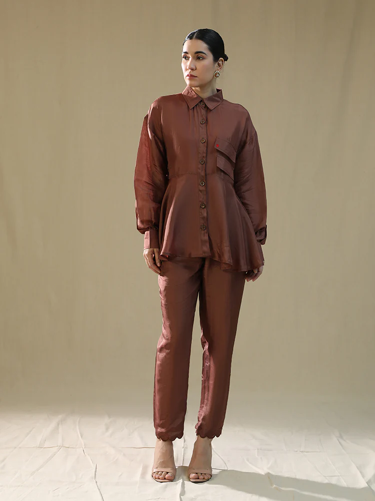 Brown summer silk coord set - Image 4