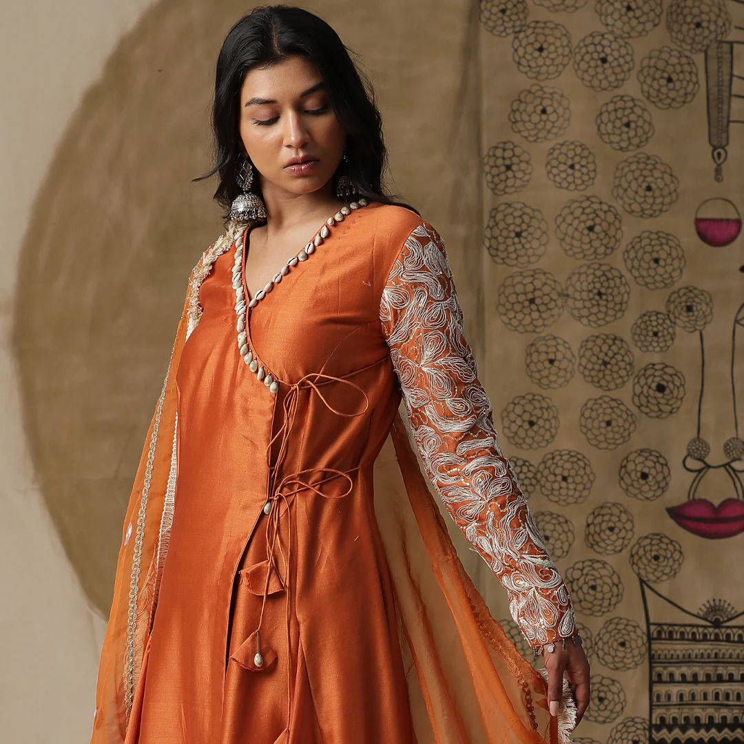 Burnt orange angrakha set - Image 3