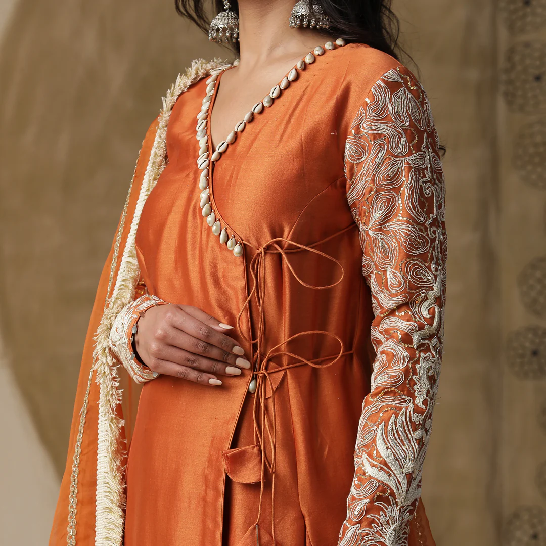 Burnt orange angrakha set - Image 4