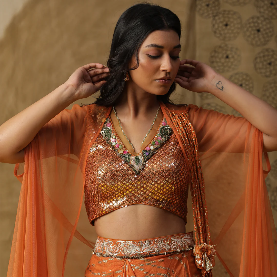 Burnt orange dhoti set - Image 3
