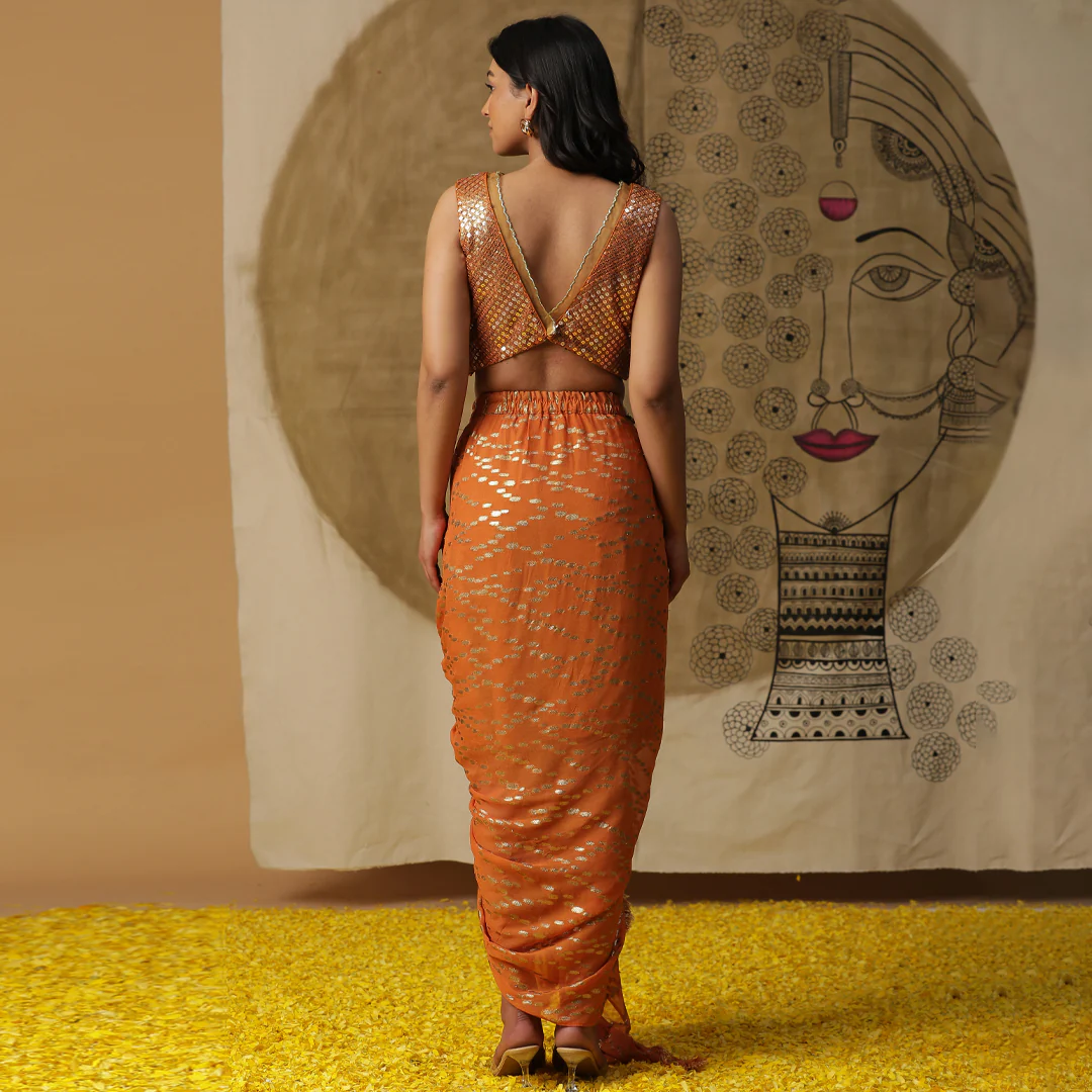Burnt orange dhoti set - Image 4