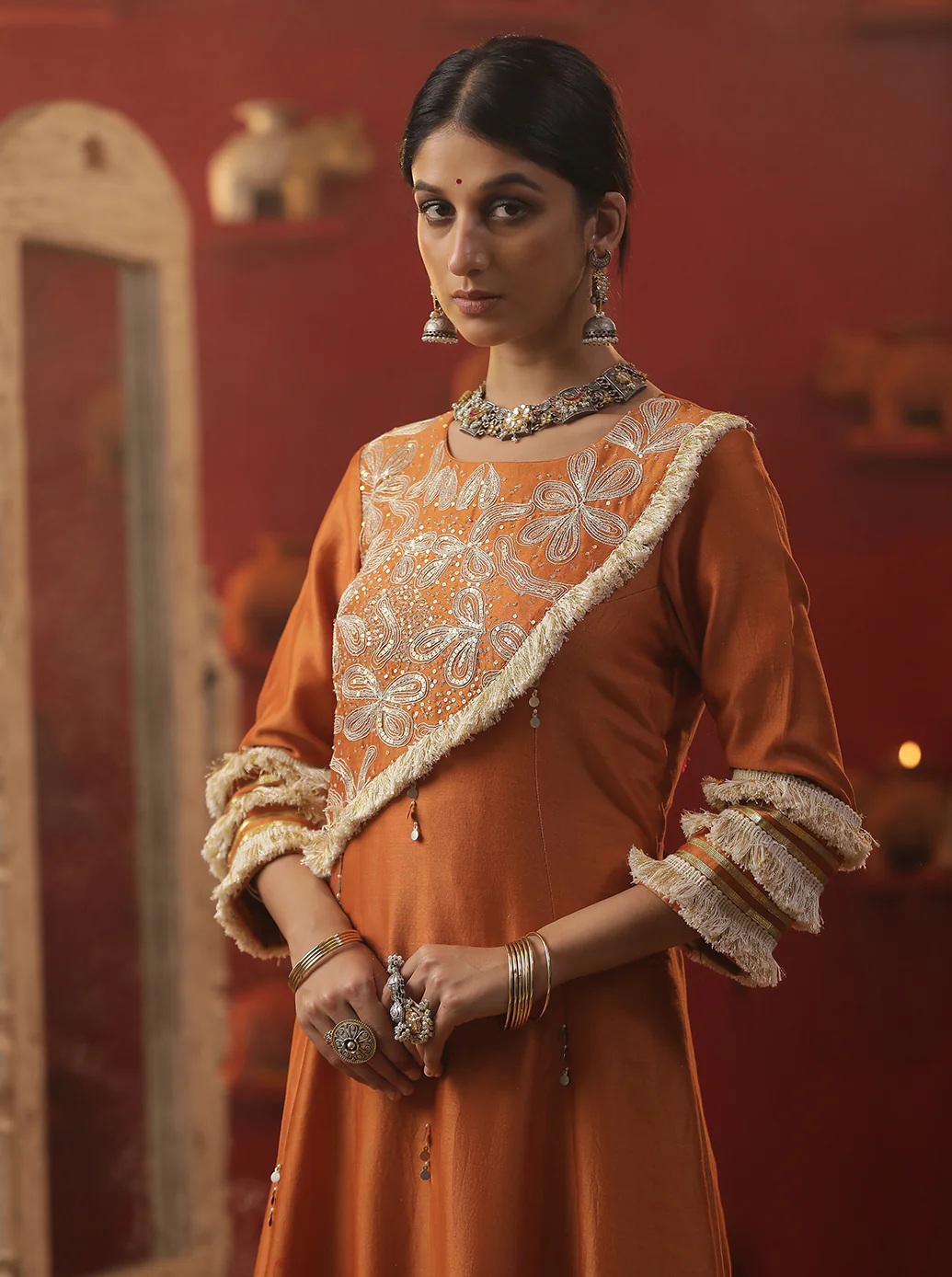 Burnt orange handpainted suit set