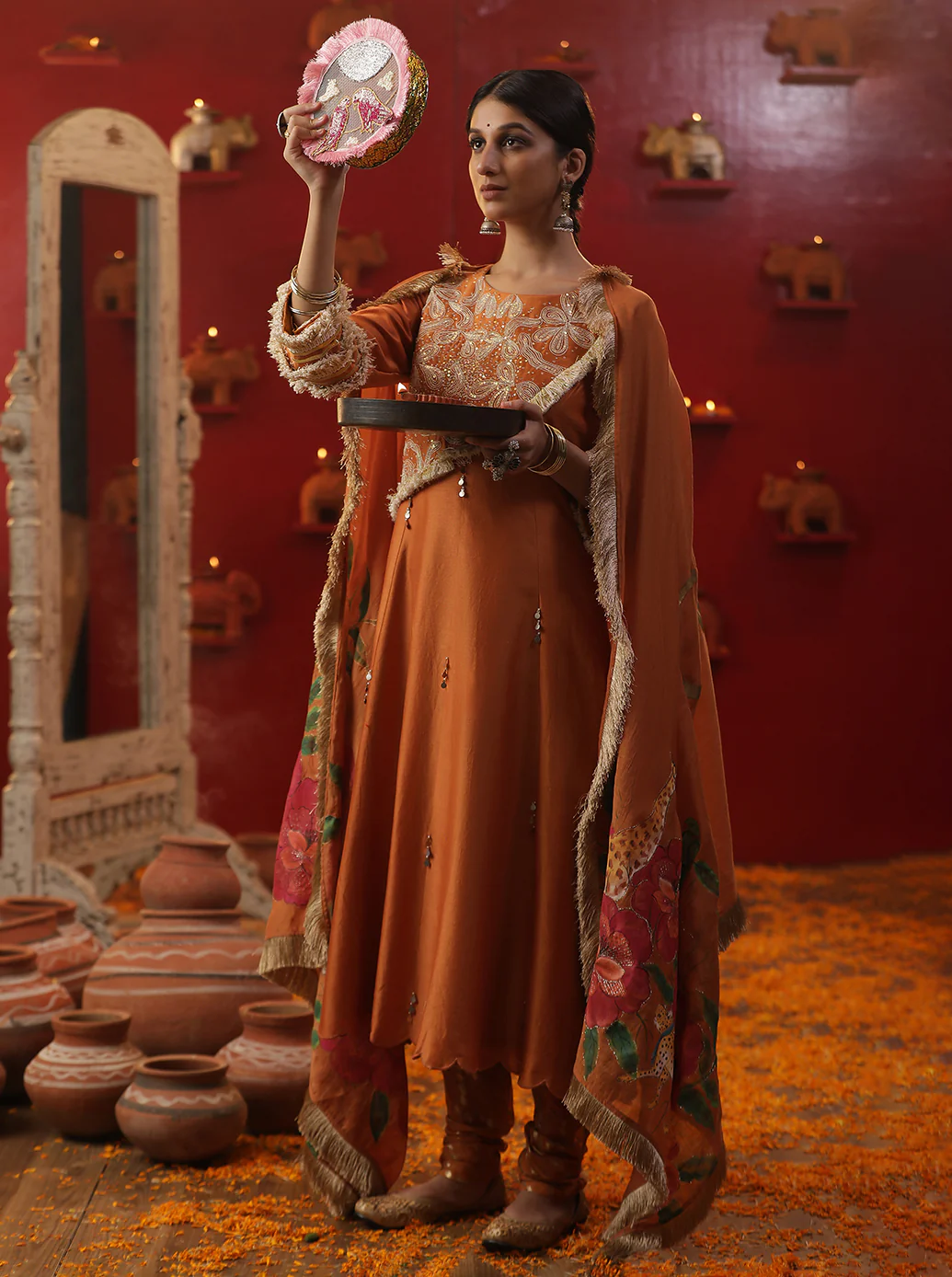 Burnt orange handpainted suit set - Image 2