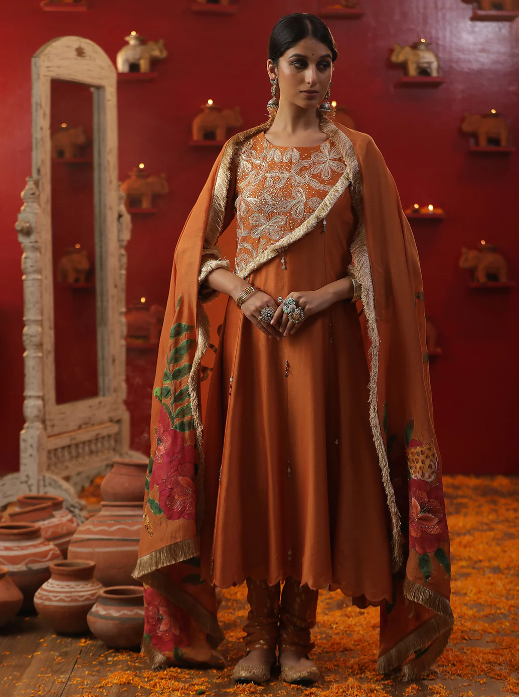 Burnt orange handpainted suit set - Image 3
