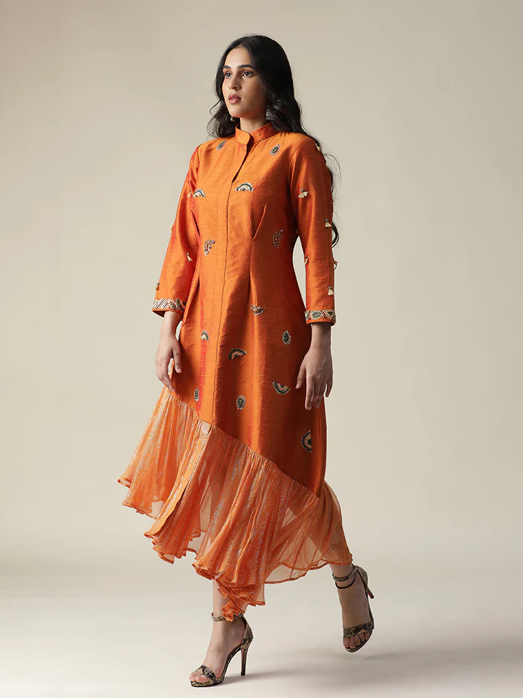 Burnt orange raw silk tunic - Image 2