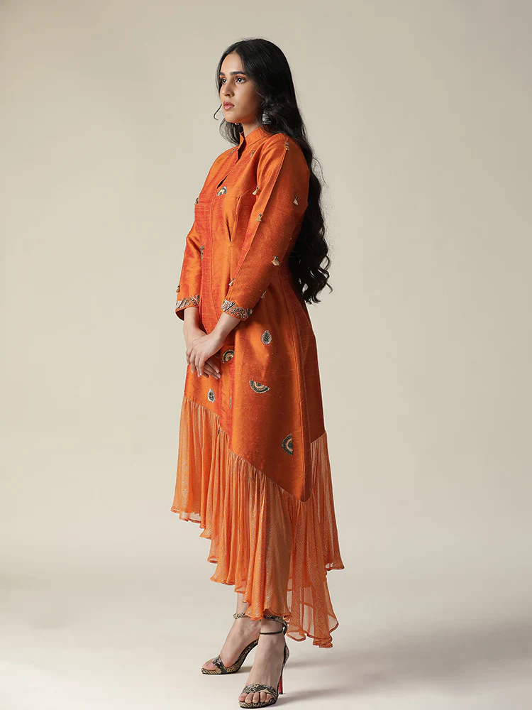 Burnt orange raw silk tunic - Image 3