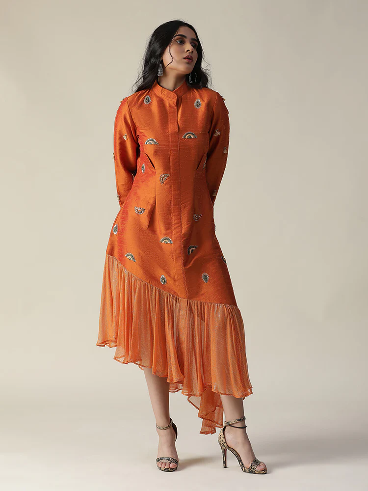 Burnt orange raw silk tunic - Image 4