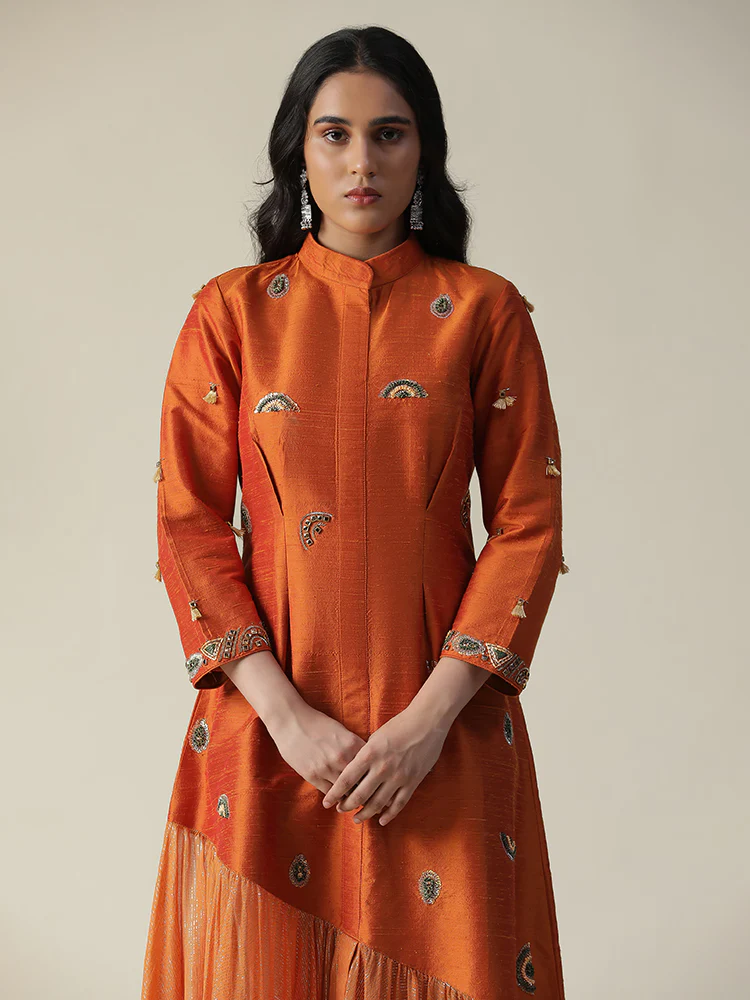 Burnt orange raw silk tunic - Image 5