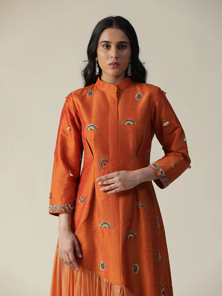 Burnt orange raw silk tunic - Image 6