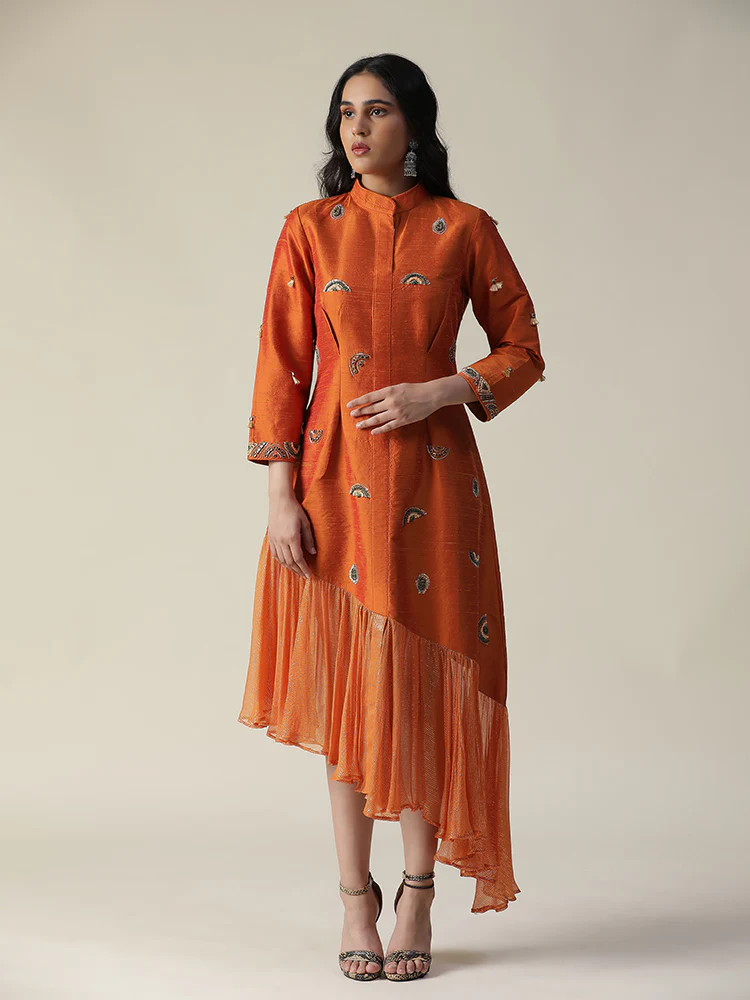 Burnt orange raw silk tunic - Image 7