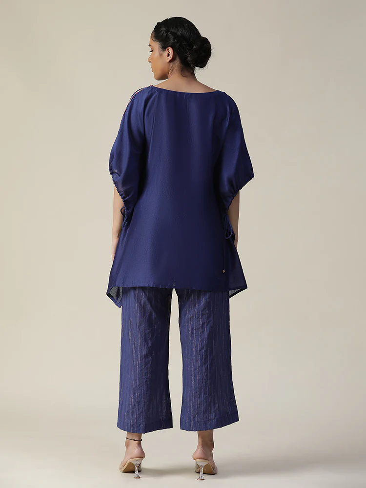 Cobalt blue embroidered short kaftan coord set - Image 7
