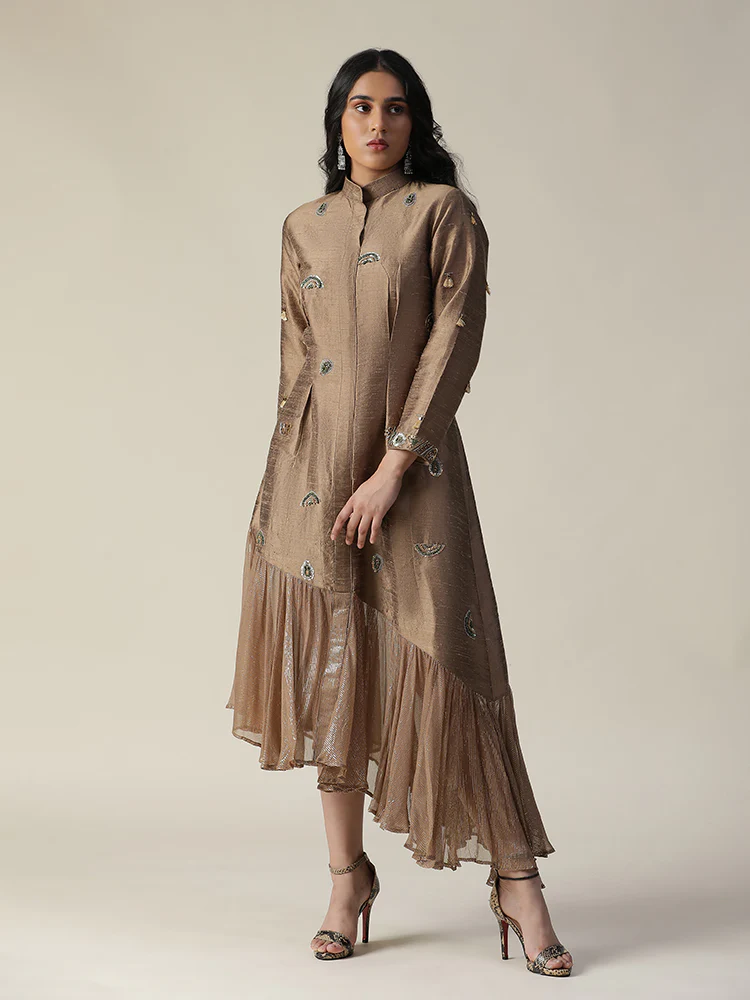 Cocoa brown raw silk tunic