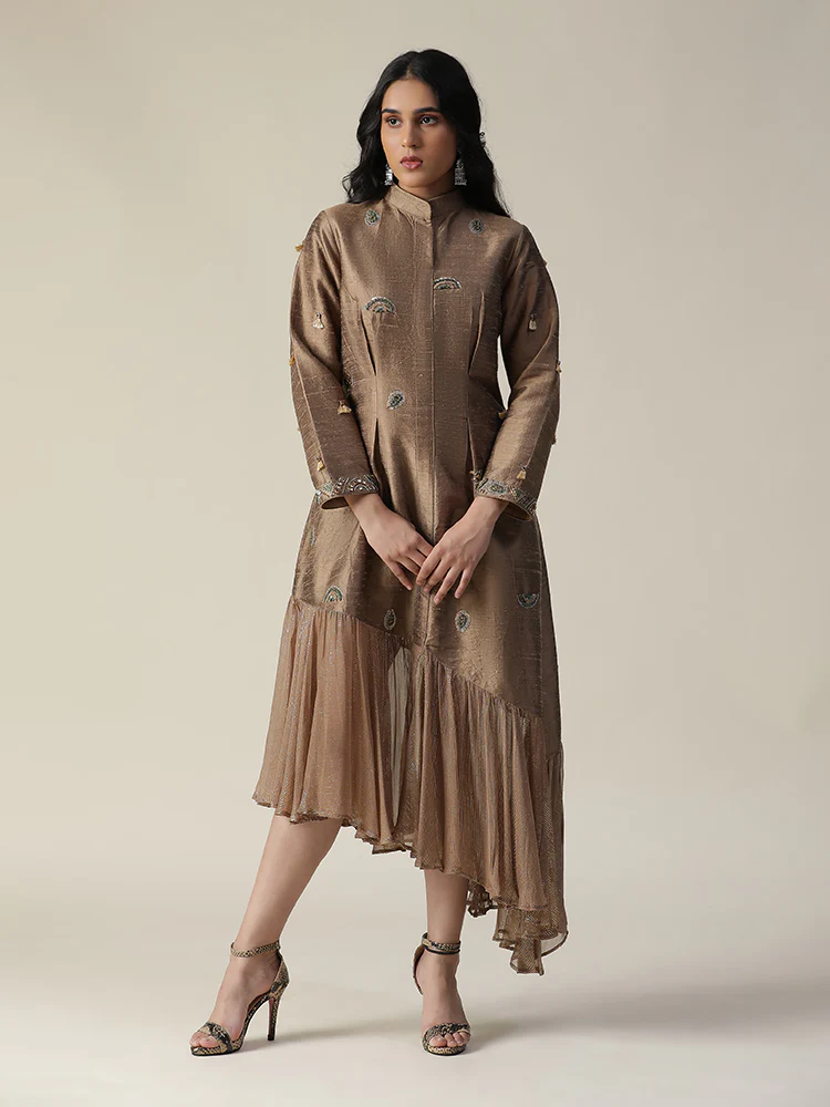 Cocoa brown raw silk tunic - Image 2