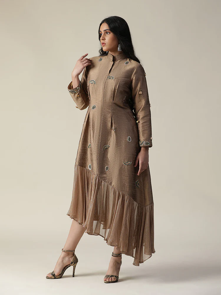Cocoa brown raw silk tunic - Image 3