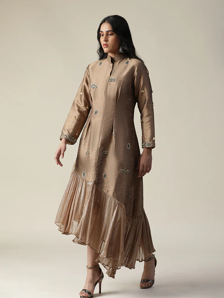 Cocoa brown raw silk tunic - Image 4