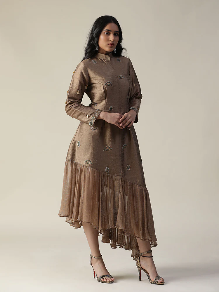 Cocoa brown raw silk tunic - Image 5