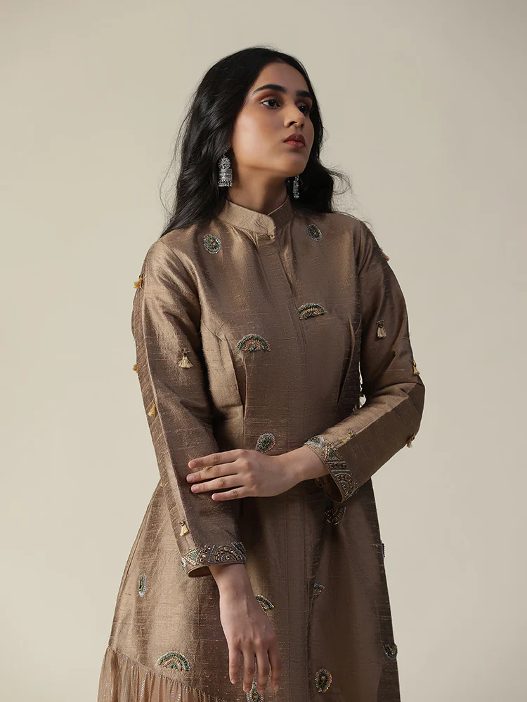 Cocoa brown raw silk tunic - Image 6