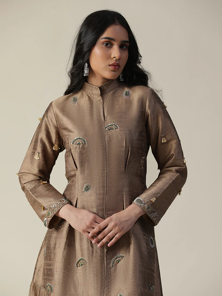 Cocoa brown raw silk tunic - Image 7