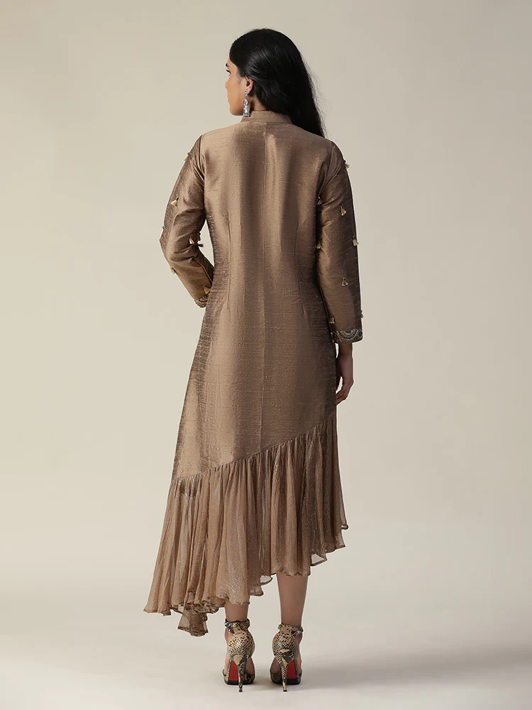 Cocoa brown raw silk tunic - Image 8