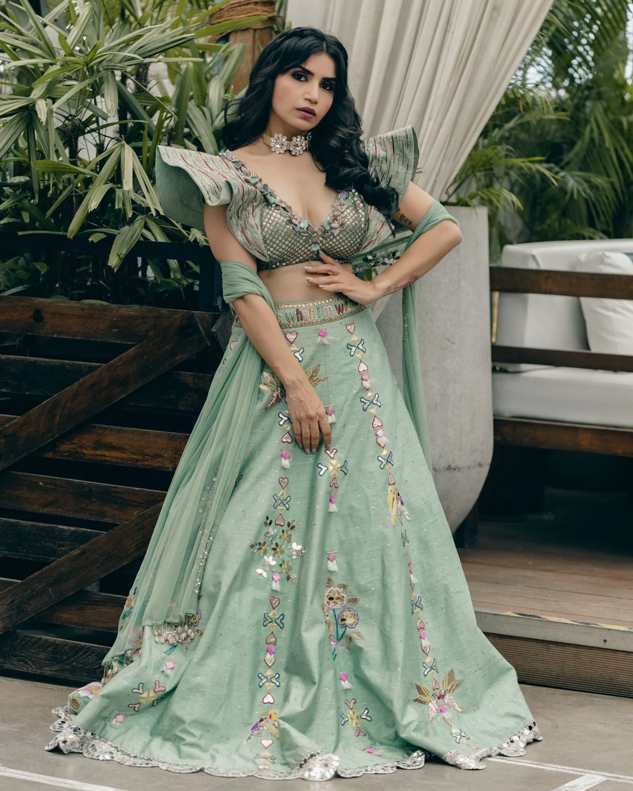 Priya Ahuja in sapphire blue handpainted lehenga set - Image 4