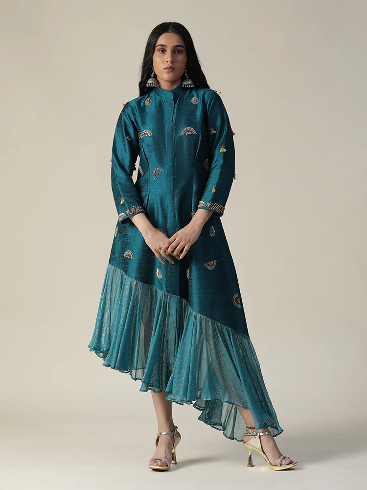 Dark bermuda blue raw silk tunic