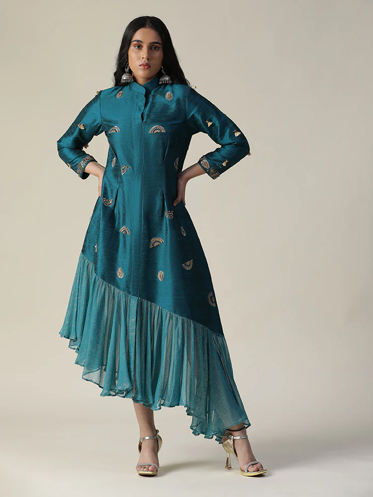 Dark bermuda blue raw silk tunic - Image 2