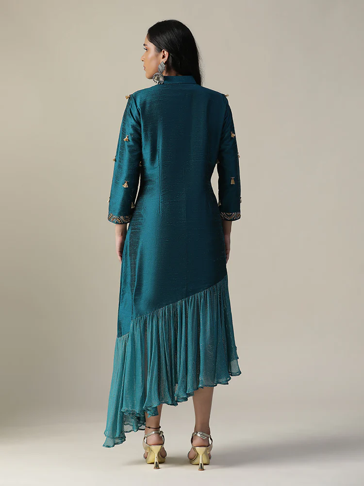 Dark bermuda blue raw silk tunic - Image 3
