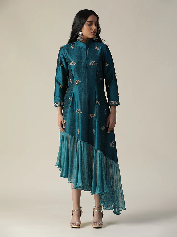 Dark bermuda blue raw silk tunic - Image 4