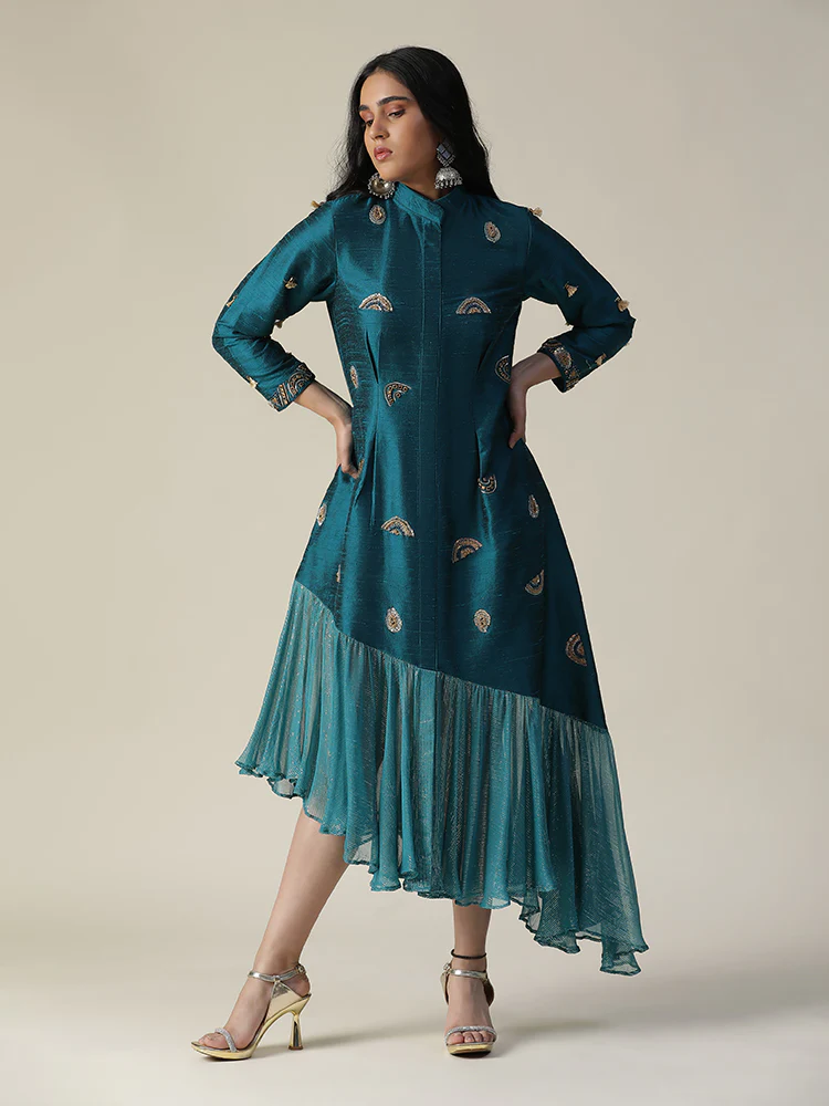 Dark bermuda blue raw silk tunic - Image 5