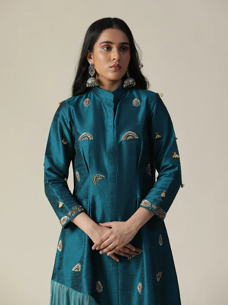Dark bermuda blue raw silk tunic - Image 6