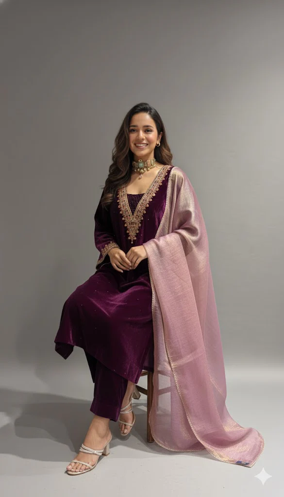 Laal-e-Ruh Velvet Suit Set - Image 4