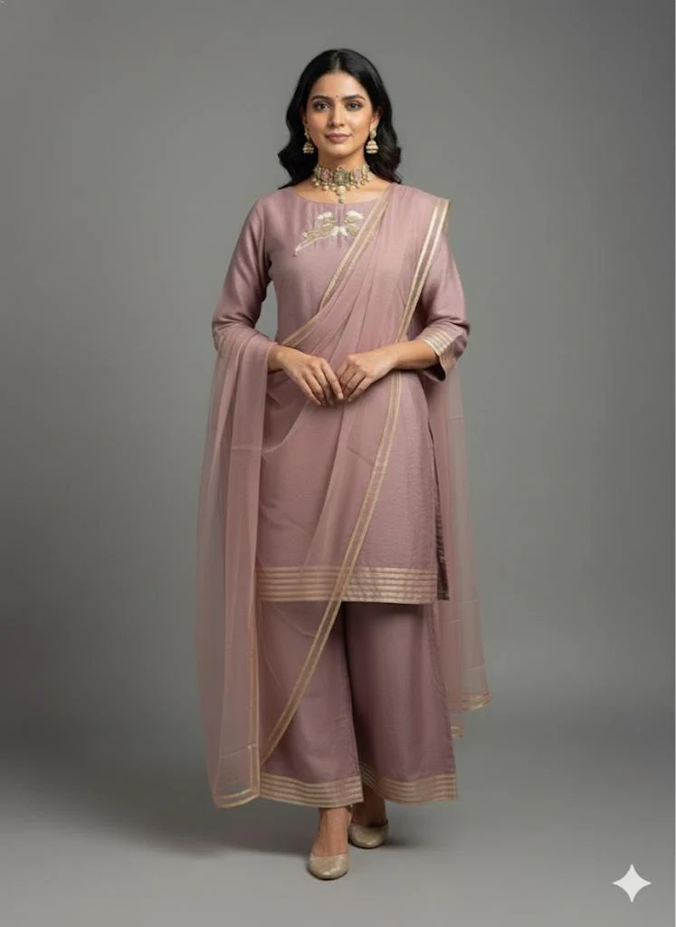 Dusty Mauve Hand-Embroidered Suit Set