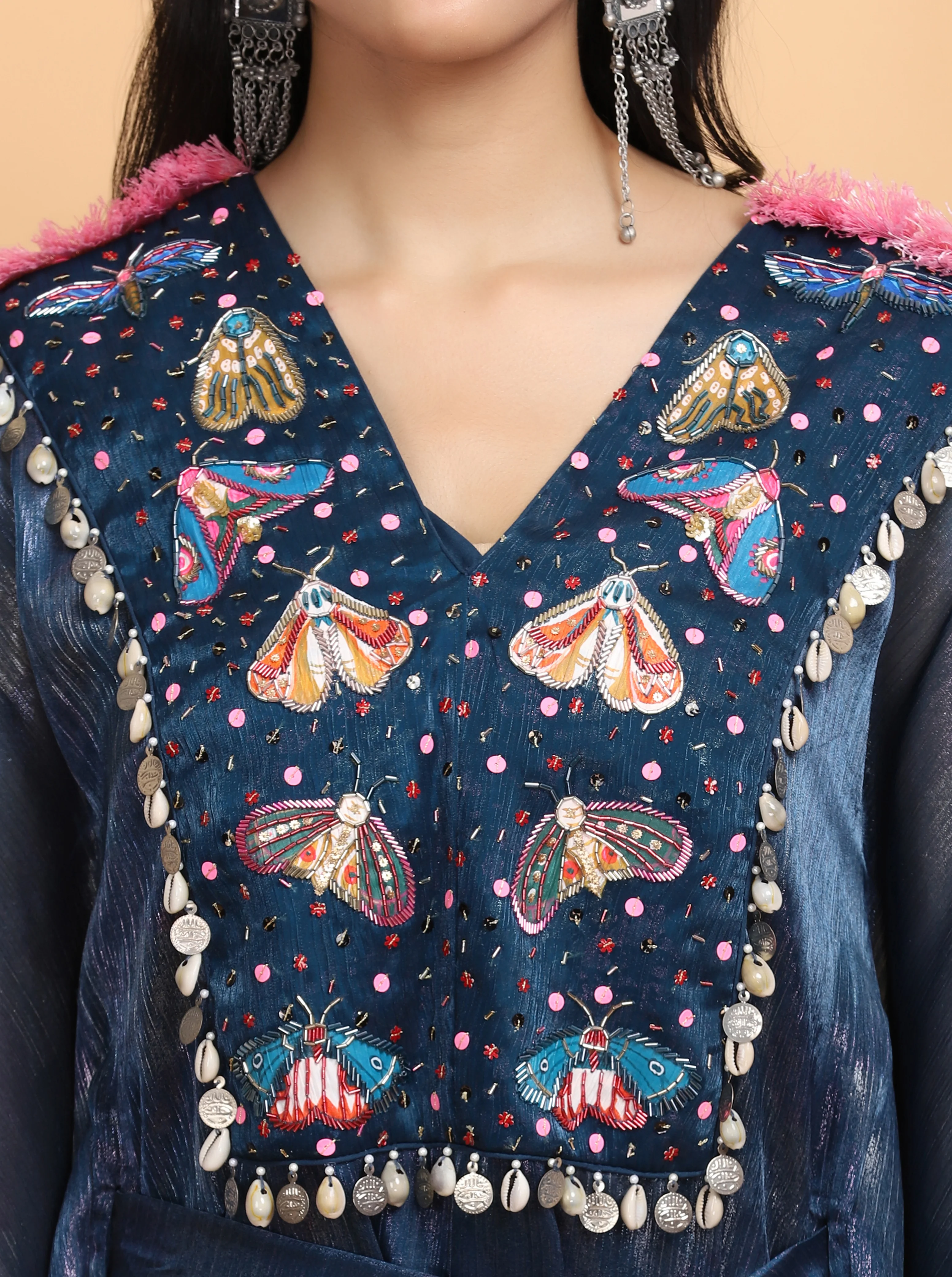 Electric Blue Bees Handpainted Kaftan Set - Image 3