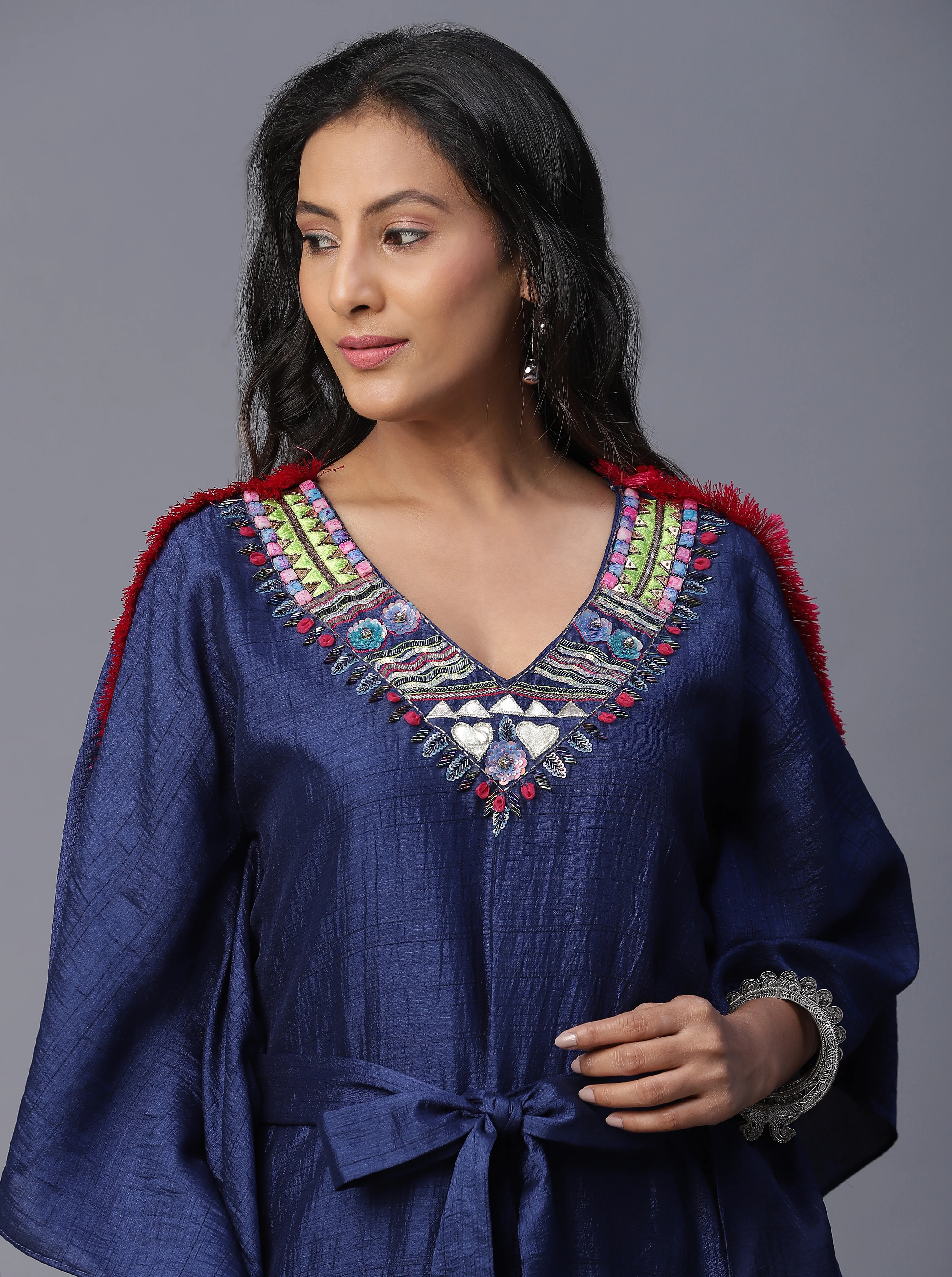 Electric blue handpainted kaftan set - Image 3