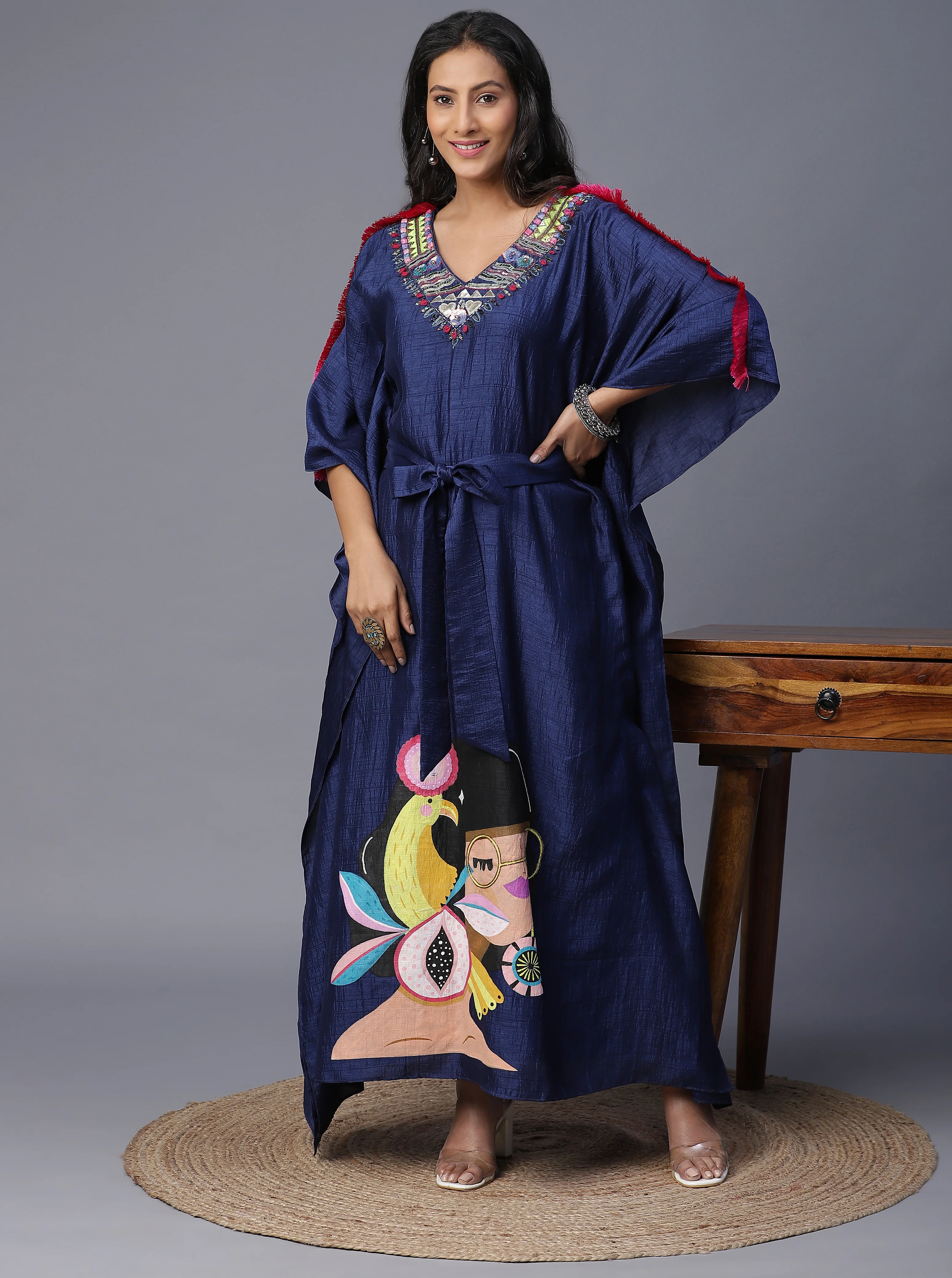 Electric blue handpainted kaftan set - Image 5